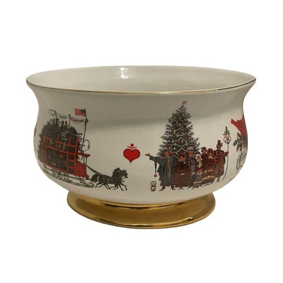 WYSOCKI Christmas Love Bowl 1999-2000 Ceramic Teleflora Bowl Gold Accent Trim - Picture 4 of 16